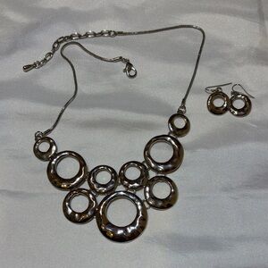 Elegant Silver Circle Necklace and Earring Set